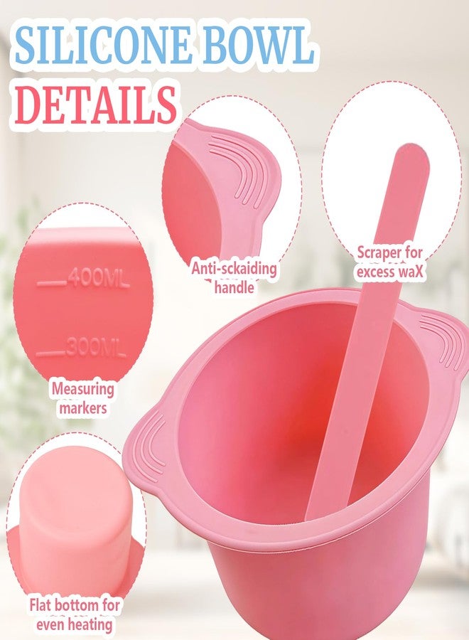 hongliang 2 Pack Silicone Wax Warmer Liner with Spatula Sticks - Reusable Non-Stick Wax Pot Bowl Replacement,Wax Melt Liner for Hair Removal Waxing Supplies (Pink/Blue) - Image 3